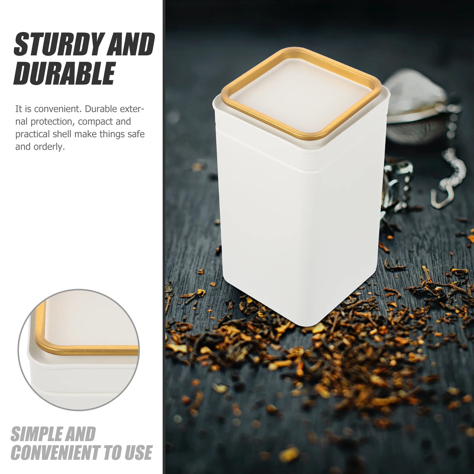 

1Pcs Tea Tinplate Canister White Airtight Sealed Storage Container for Home Tea Coffee Sugar Preserves Tinplate Storage Can