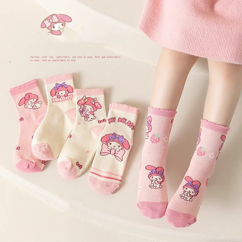 10 Paris Sanrio Children's Socks Girls Spring Fall Cotton Mymelody Midtube Socks Girls Kulomi Baby Socks Girls Cute Baby Lace