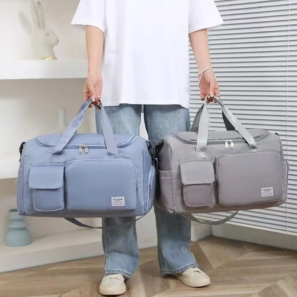 Oxford Travel Luggage Bag Foldable Sturdy Nylon Duffle Bag Multi Layered with Shoe Compartment Large Capacity Handbag Sports