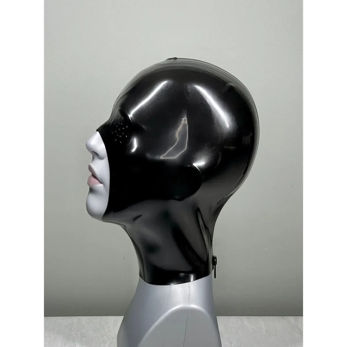 تخصيص 100% اللاتكس الأحمر هود عيون مفتوحة الفم المطاط قناع مع السوستة الخلفية بلون اليدوية نادي ارتداء تأثيري