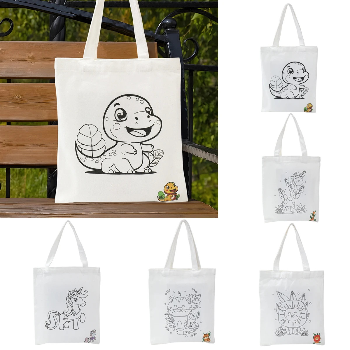 Cartoon Animals Canvas Bag Large Capacity Birthday Party Decor Tote Bag Dinosaur Unicorn Shoulder Bag Favors Party Supplies