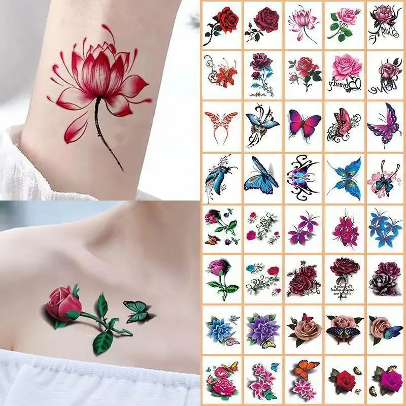 【B】20Sheets Waterproof Temporary Flower Butterfly Tattoo Stickers Women Fashion Art Sexy Removable Body Sticker Long-Lasting