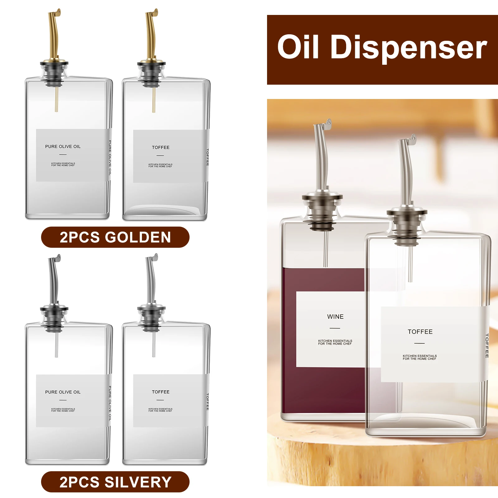 2Pcs 350ml Olive Oil Dispenser Glass Cooking Oil Dispenser Rectangular Vinegar Dispenser Transparent Olive Oil Bottle Large