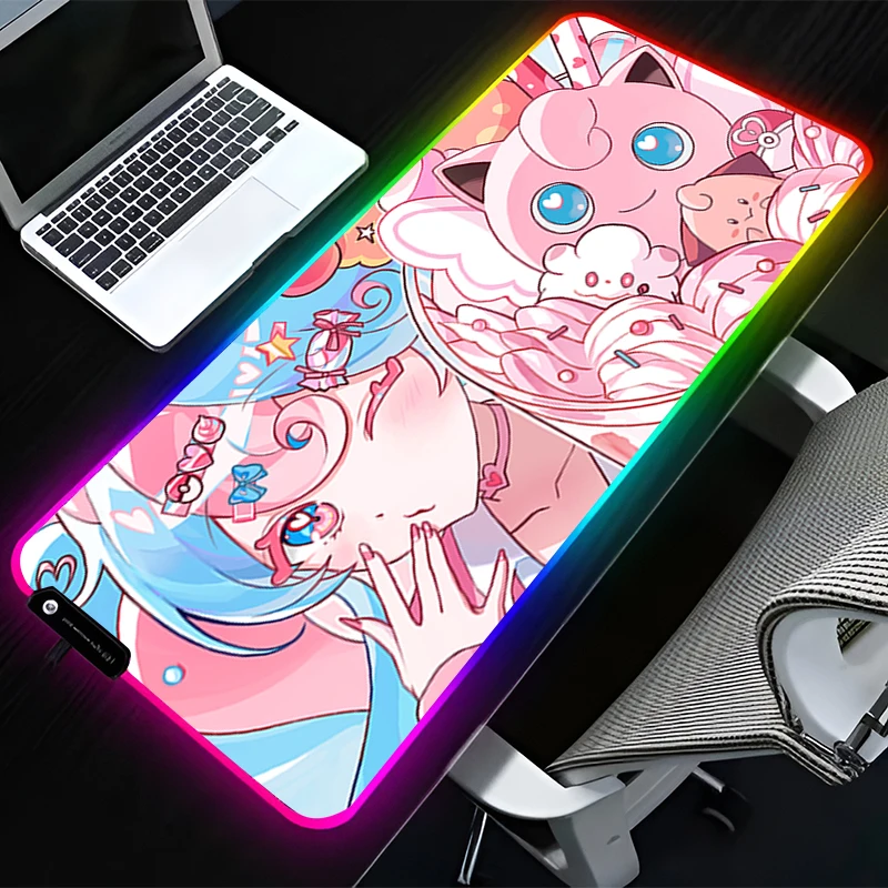 RGB LED ماوس الوسادة المطاط ماوس ملحقات ألعاب الكمبيوتر لوحة المفاتيح مكتب عدم الانزلاق P-البوكيمون Jigglypuff مكتب ماوس حصيرة