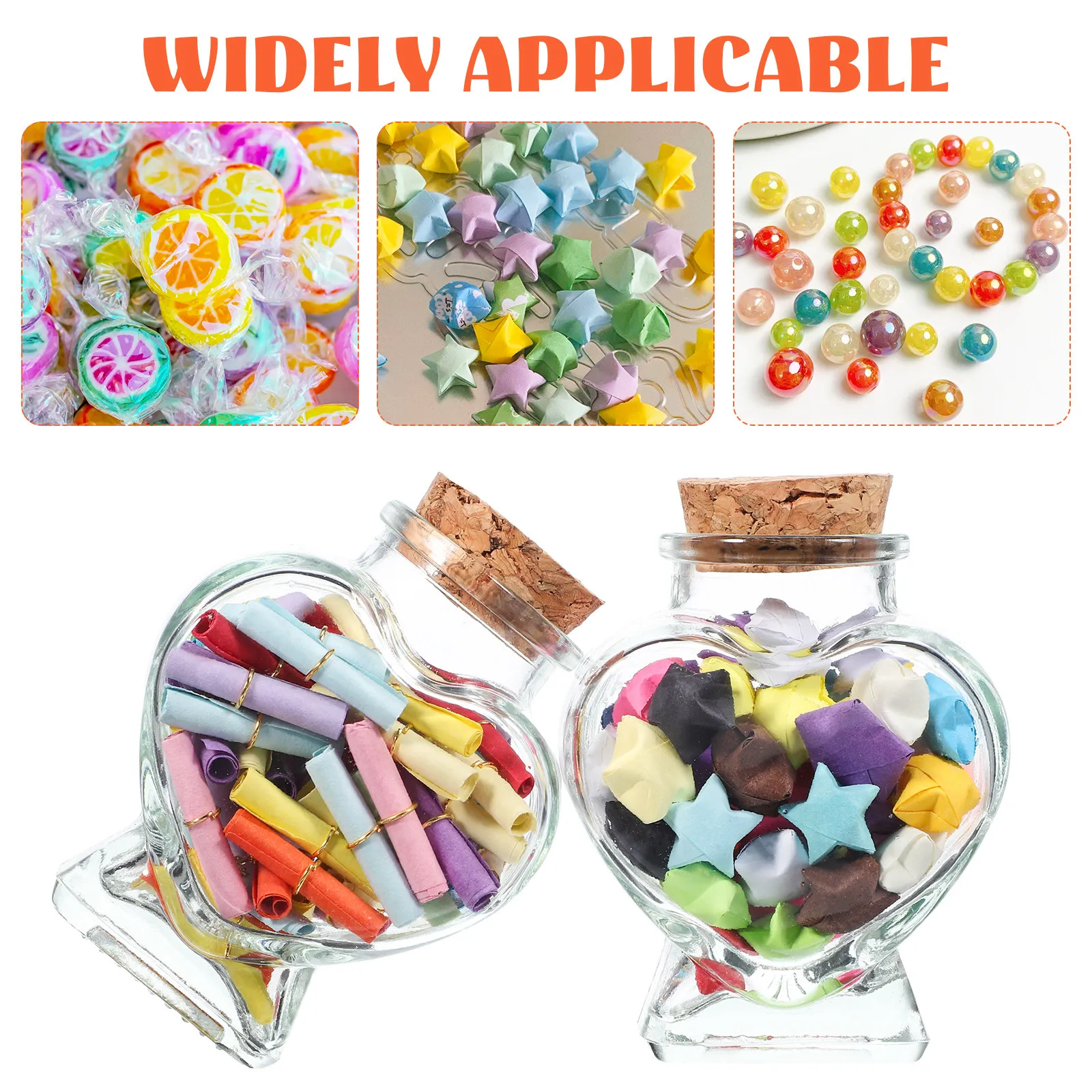Heart Glass Jars with Cork Stoppers 2 Pack Clear Wish Bottles for Candy DIY Crafts Wedding Desktop Decor