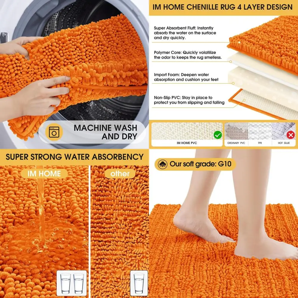 

Ultra Soft & Thick Absorbent 3-Piece Bathroom Rug Set, Non-Slip Chenille Mats for Bath, Bedroom, Kitchen