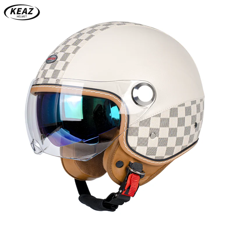 

Мотоциклетный шлем Urban Chic 3/4 с открытым лицом, отделкой из натуральной кожи и противотуманной устойчивой к царапинам DOT ECE для городских гонщиков