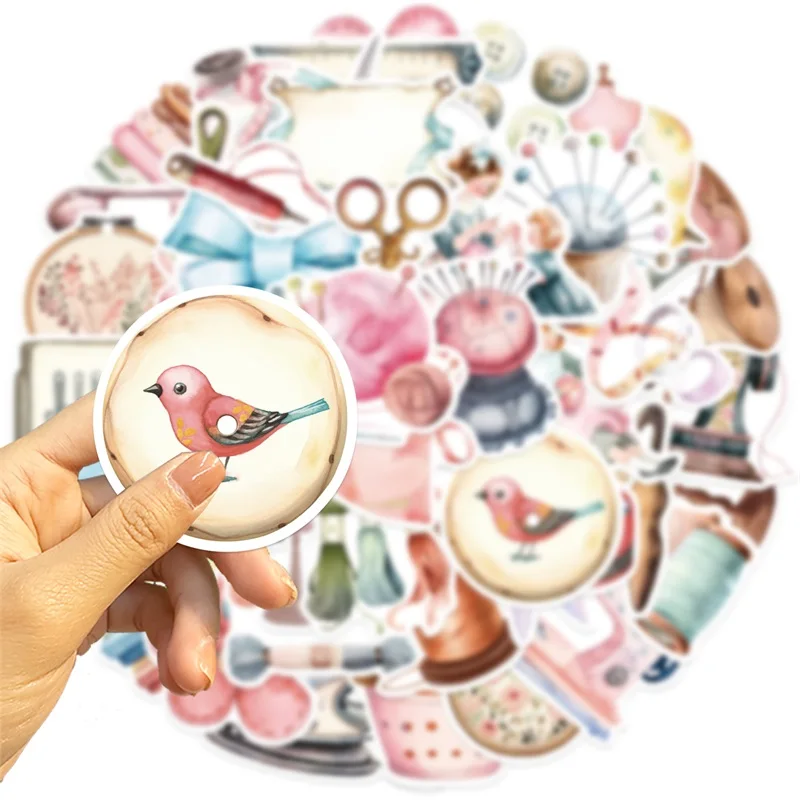 10/30/50PCS Kawaii Pink Sewing PVC Sticker Aesthetic Chidlren\'s Stationery Decoration Scrapbooking School Supplies for Kids