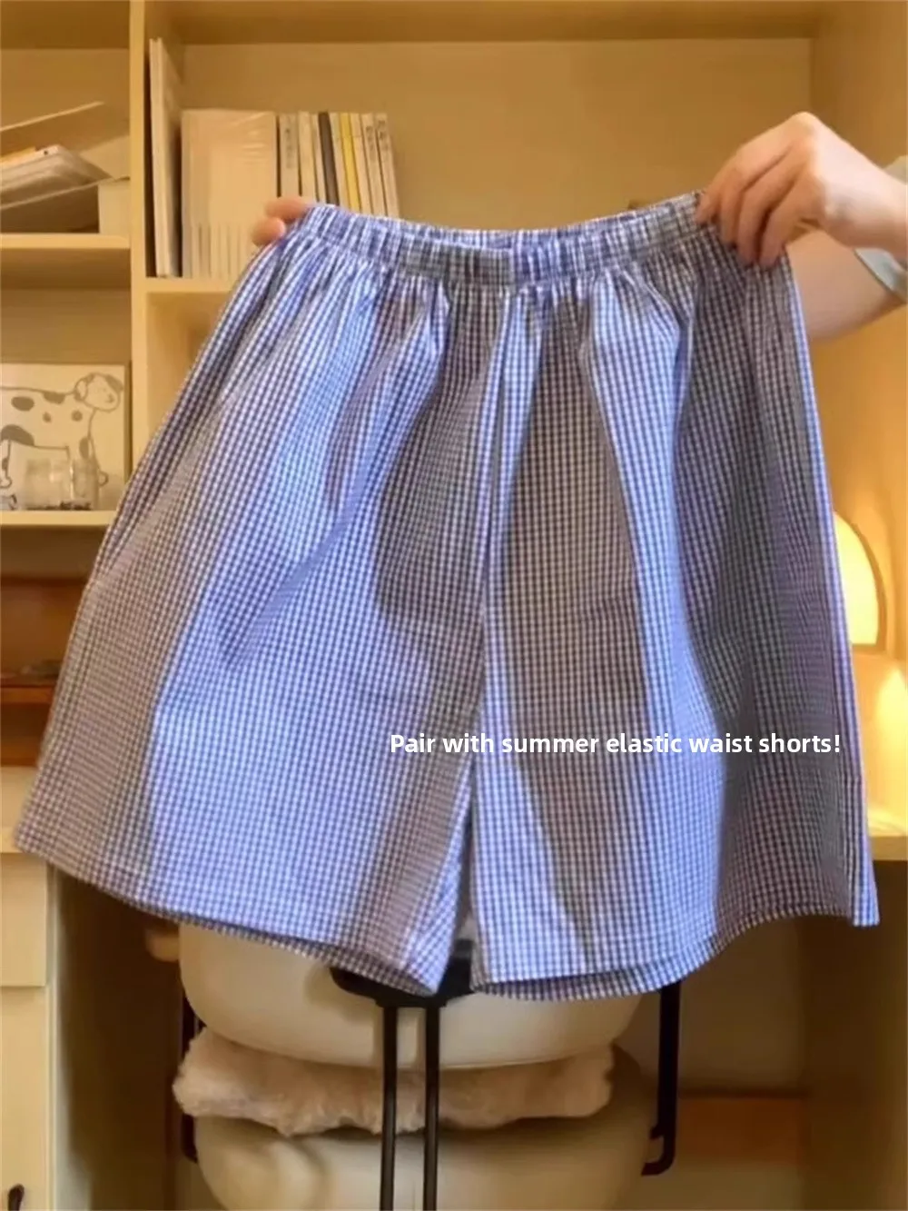 

Blue Plaid Strap Spwear Women's Casual Summer New Sle ort Pants Home Clothes plus Size Set Can Be Worn outside