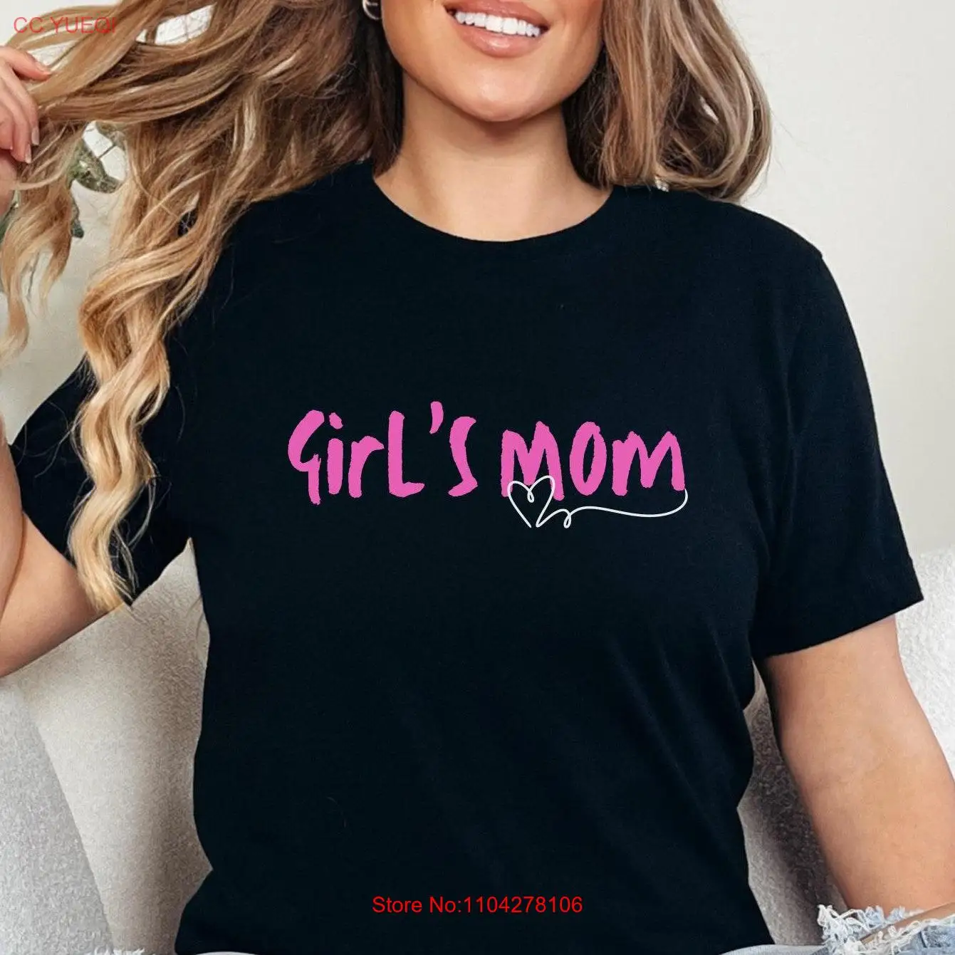 Pink Girls Mom T Shirt Heart Design Mother's Day Family Matching Outfits Cute Love Daughter long or short sleeves