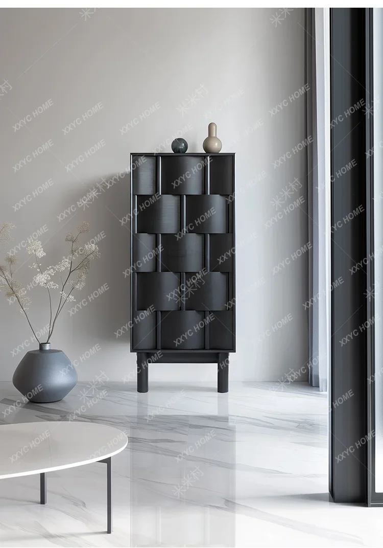 NN  Solid wood wine cabinet  minimalist woven art dining side cabinet locker living room