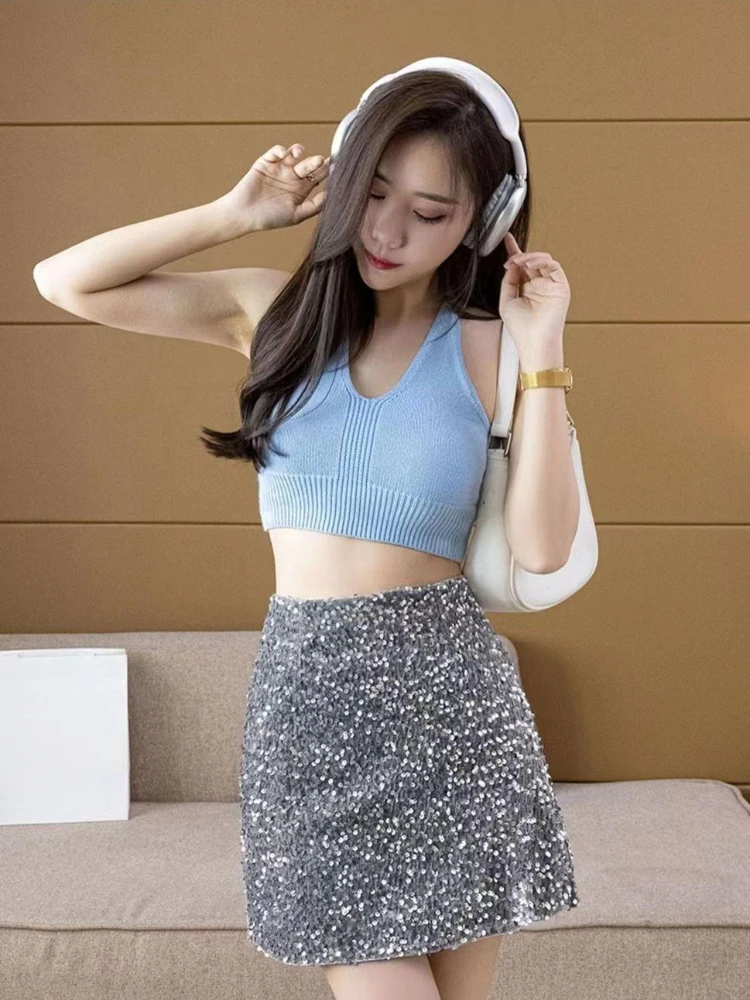 High-Quality Sparkle A-Cut Tight-Fitting Ladie's Skirt 2026 Summer New Fashionable Niche High-Rise Tummy Control Chic Design