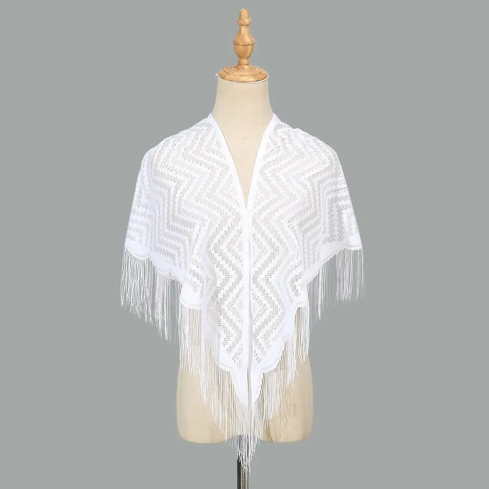 Fashion Polyester Women Shawl With Tassel Hollow Wedding Bridal Shawl Wedding Accessories Tulle Shawl for Party