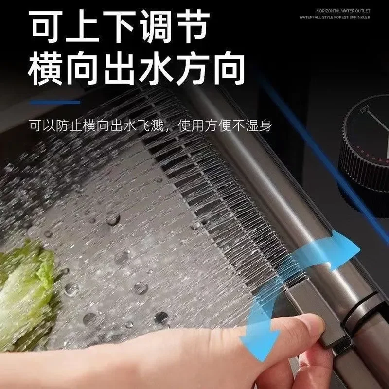Thickened Stainless Steel Kitchen Sink Large Single Bowl with Digital Display Waterfall Faucet Nano Honeycomb Surface