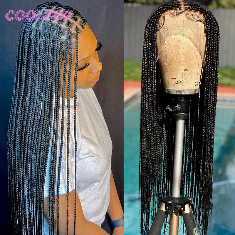 

36" Synthetic Hair Box Braided Wigs for Black Women Full Lace Frontal Box Braids Wig Pre-Plucked Knotless Cornrow Braiding Wig