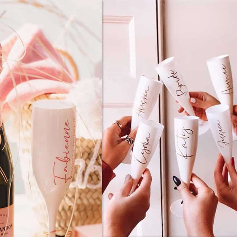 Personalised White Champagne Flutes Acrylic Reusable Wine Party Bachelorette Bridesmaids Bridal Birthday Party Favors For Girls
