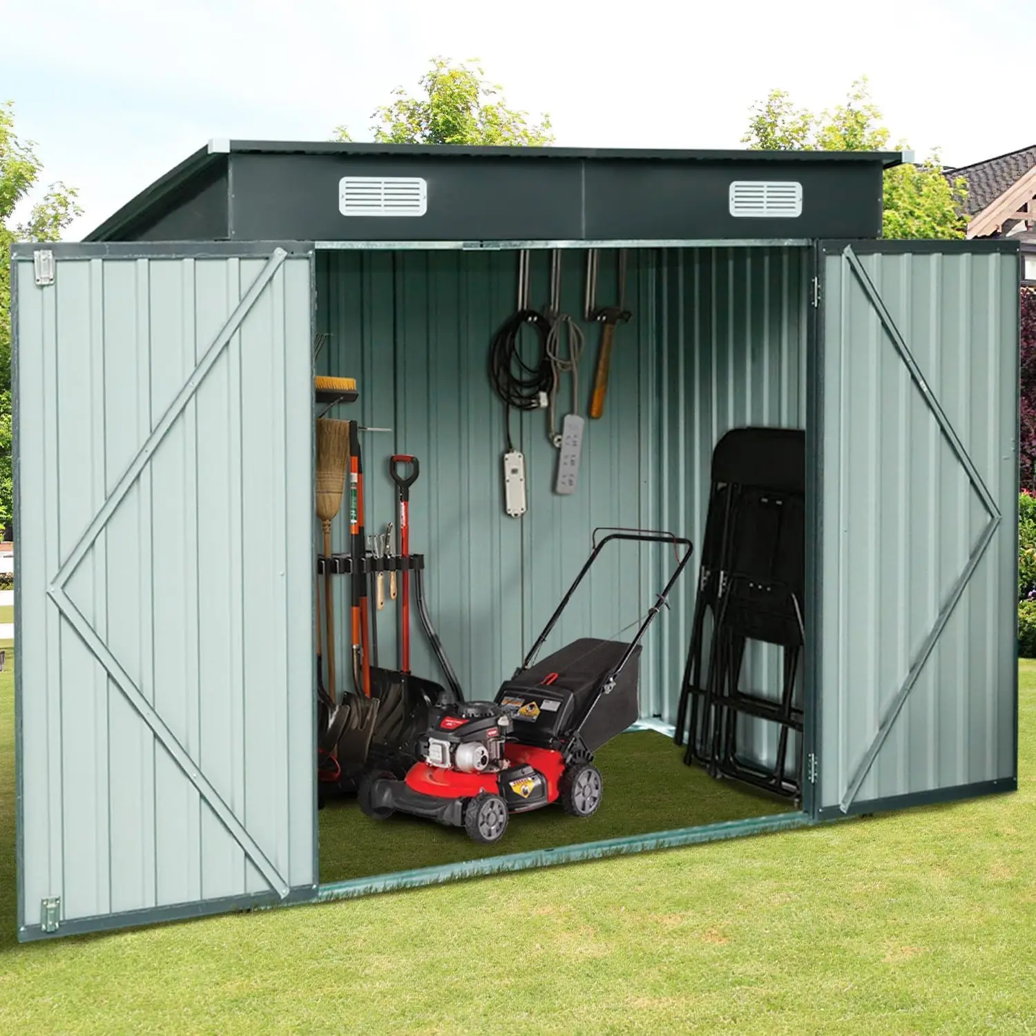 Gravforce 4 X 6 Ft Outdoor Storage Shed, Garden Tool Shed With Lockable Door, Storage Houses For Outside, Large Metal Storage