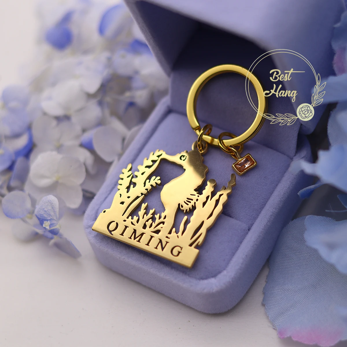 

Персонализированный брелок-подвеска из нержавеющей стали с именной табличкой, камнем рождения, морским растением и морским животным, в стиле морской травы