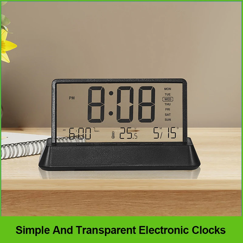 Creative Clear Digital Alarm Clock Temperature Date Week Display Transparent Electronic Clock Snooze Function Desktop Clock