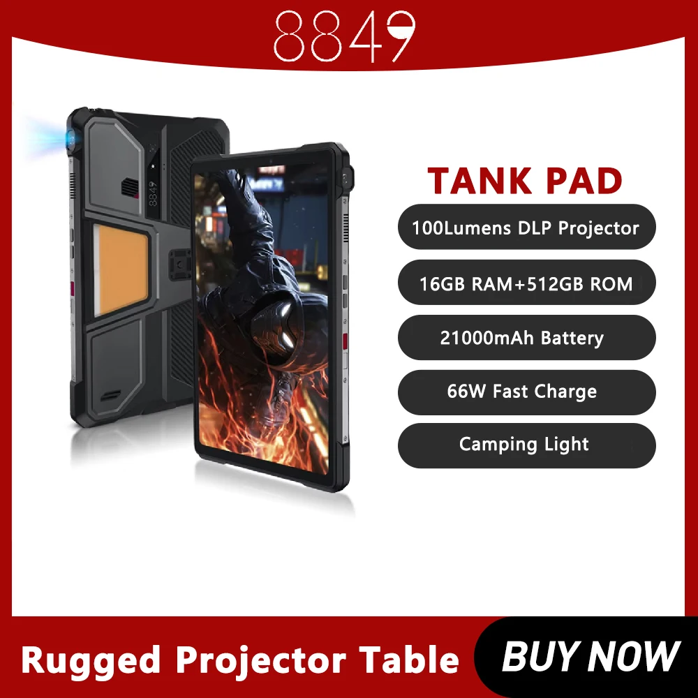 8849 TANK PAD Unihertz Прочный проектор-планшет Смартфон Android 14 10,95 дюймов 120 Гц 16 ГБ 512 ГБ 21000 мАч 50 МП 66 Вт Планшетный ПК