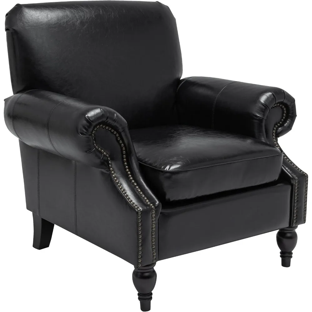 كرسي، كرسي بذراعين بعمق المقعد مقاس 22.4 بوصة مع أذرع دوارة، 36.6 وات * 34.3D * 34.6H كرسي غرفة المعيشة، أرجل خشبية، مجموعة من 1، جلد صناعي #3