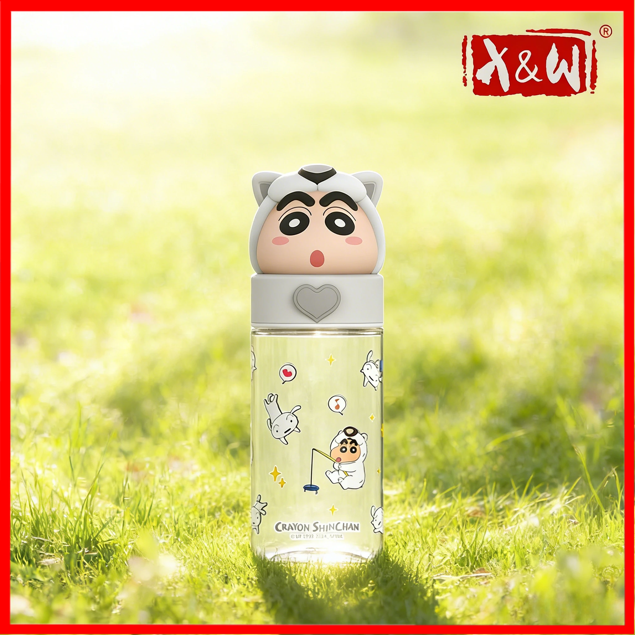 X&W 500 ml Crayon Shin Chan Doll Trinkbecher Tritan+PP-Becher mit verstecktem Teleskopgriff, Wasserflasche für den Heim- und Bürogebrauch