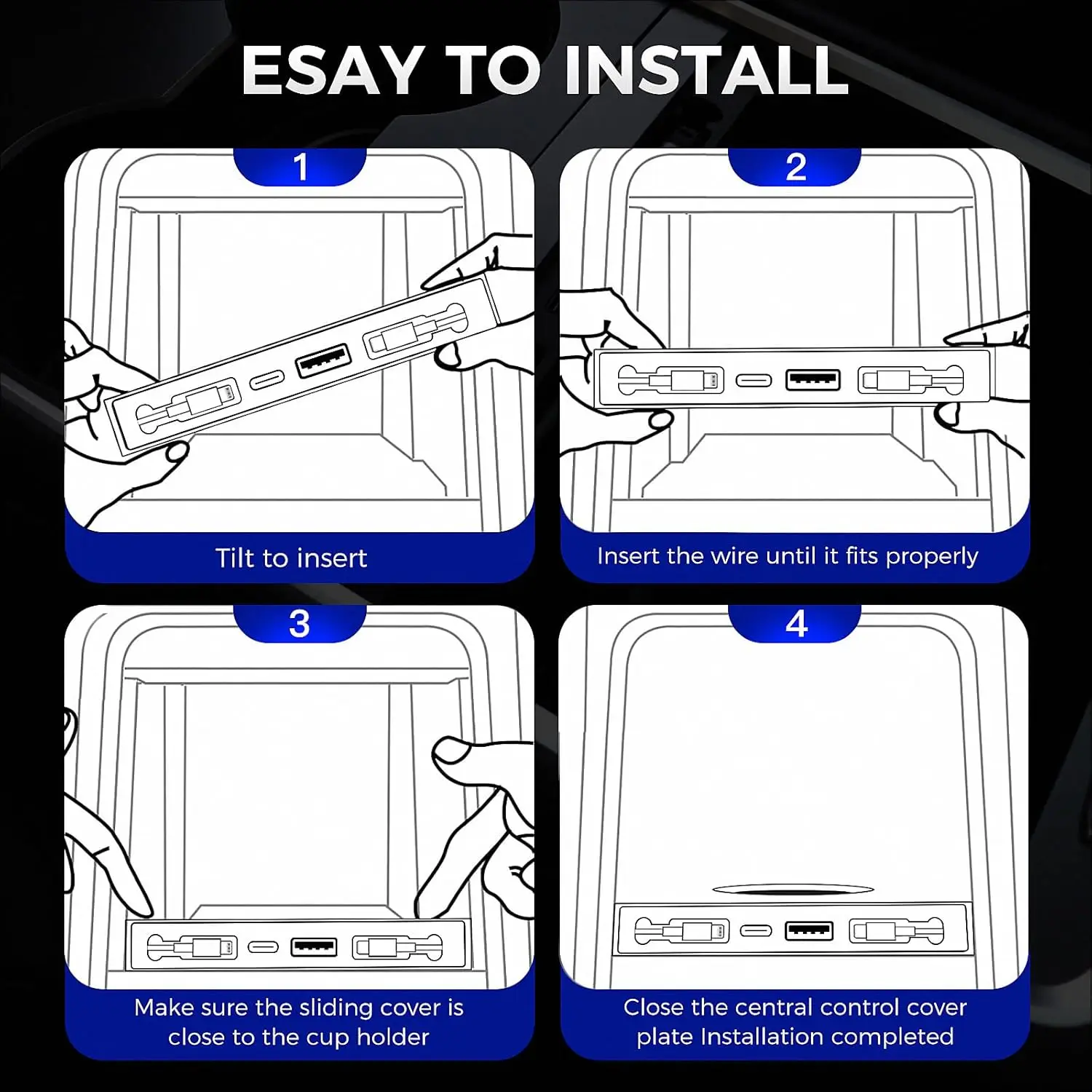 Car USB Hub for Tesla USB Hub Multi Port for Tesla Model 3/Y Multifunctional Tesla Accessories Anti-Dust Sliding Lid Retractable