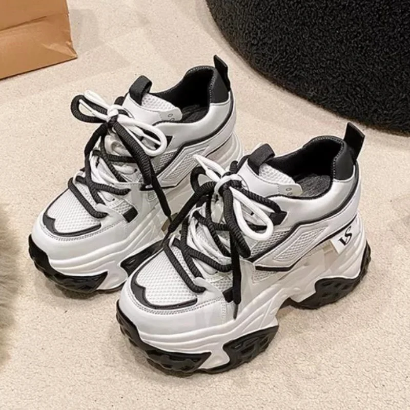 High Heels Chunky Sneakers Women Autumn Fashion Height Increasing Casual Shoes Woman Mesh Platform Vulcanize Shoes view 2