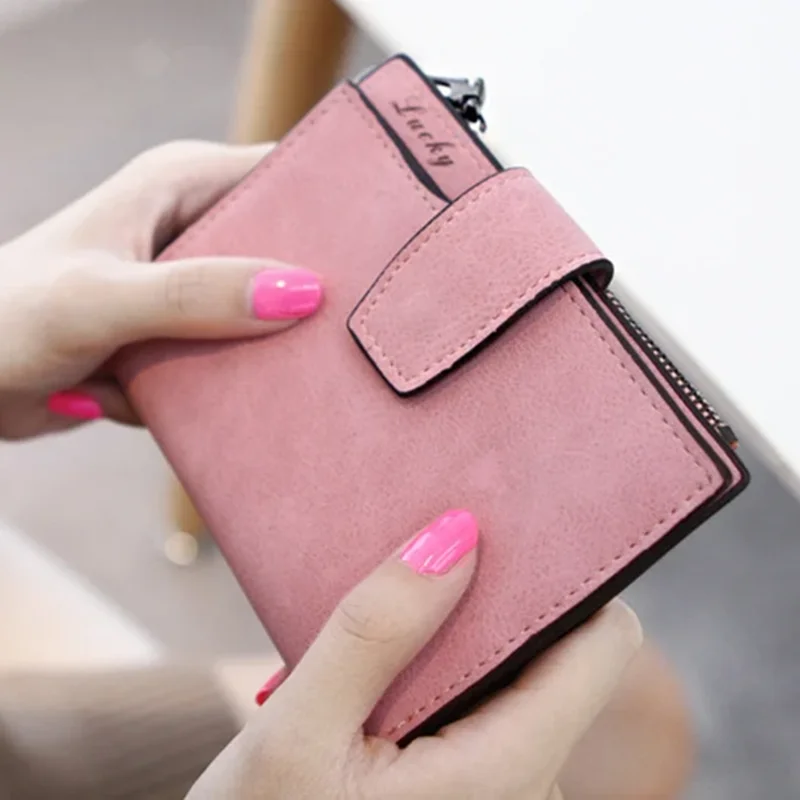 PU Leather Clutch Bag Women Short Wallets Solid Color Hasp Money Purse Fashion Style Card Holder