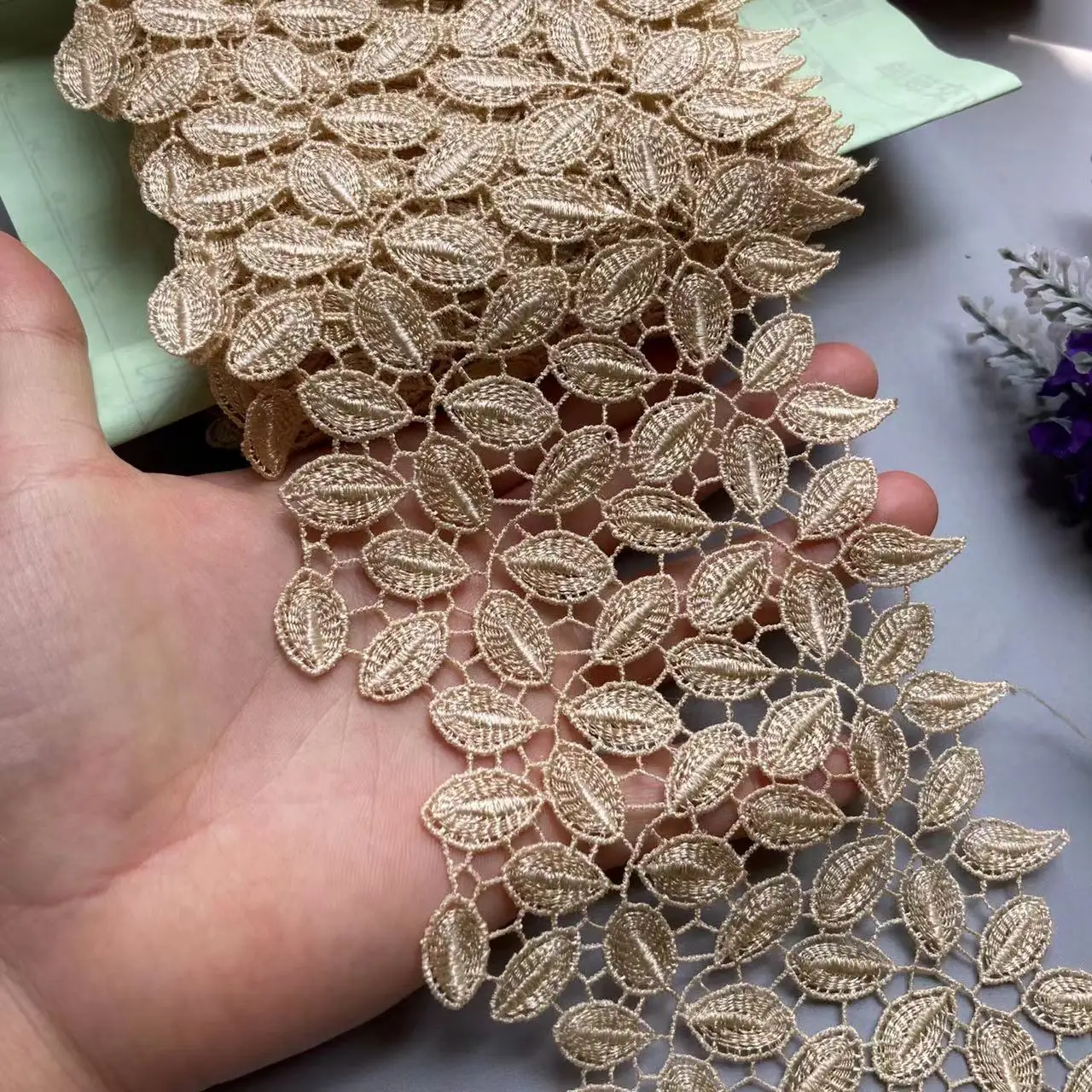 2 yard oro 11cm poliestere perla fiore ricamato pizzo nastro tessuto fatto a mano abito da sposa fai da te forniture per cucire mestiere caldo