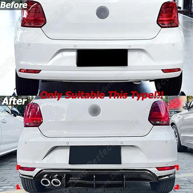 Rear Bumper Lip Diffuser Spoiler Splitter Protector Car Styling Auto Accessories Decoration For VW Polo MK5 6R 2009-2014 ABS