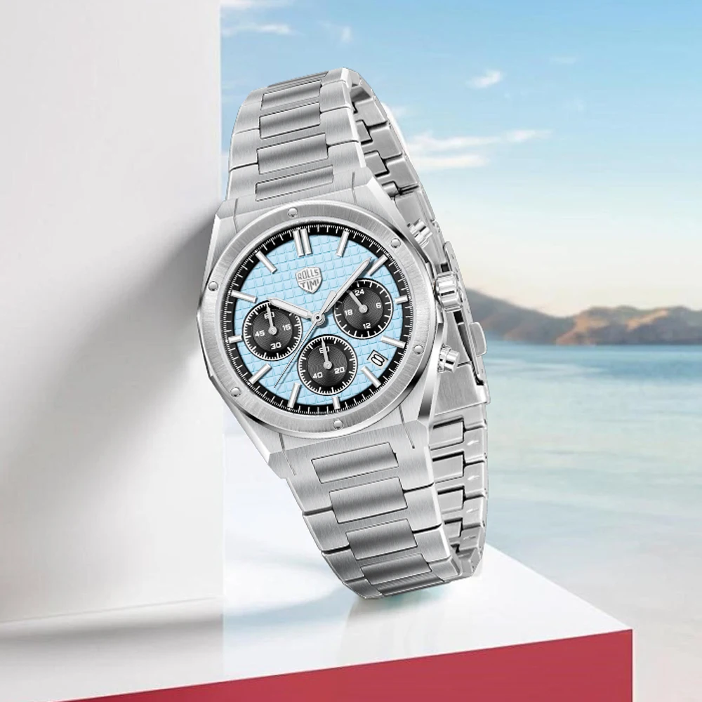 2026 New RollsTimi Men's Watches Top Brand Luxury Quartz Watch Men AR Sapphire Mirror VK63 Speed Sports Chronograph Wristwatches Luminous Waterproof Stainless Steel Man Gift Clock