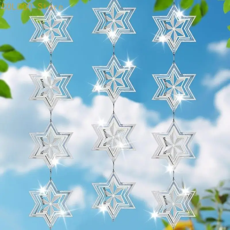 Reflective Steel Bird Scare Hangers with Open Snowflake Metalwork, Sunlight-Catching Finish and Breezing-Responsive Motion for