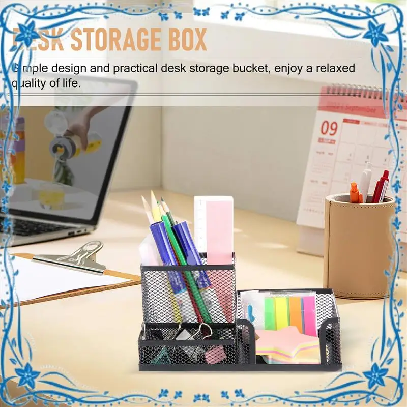 

6PCS/Set Metal Desk Organization Pen Holder Organizer Office Pencil Holders Multifunctional Storage Black Metal Mesh