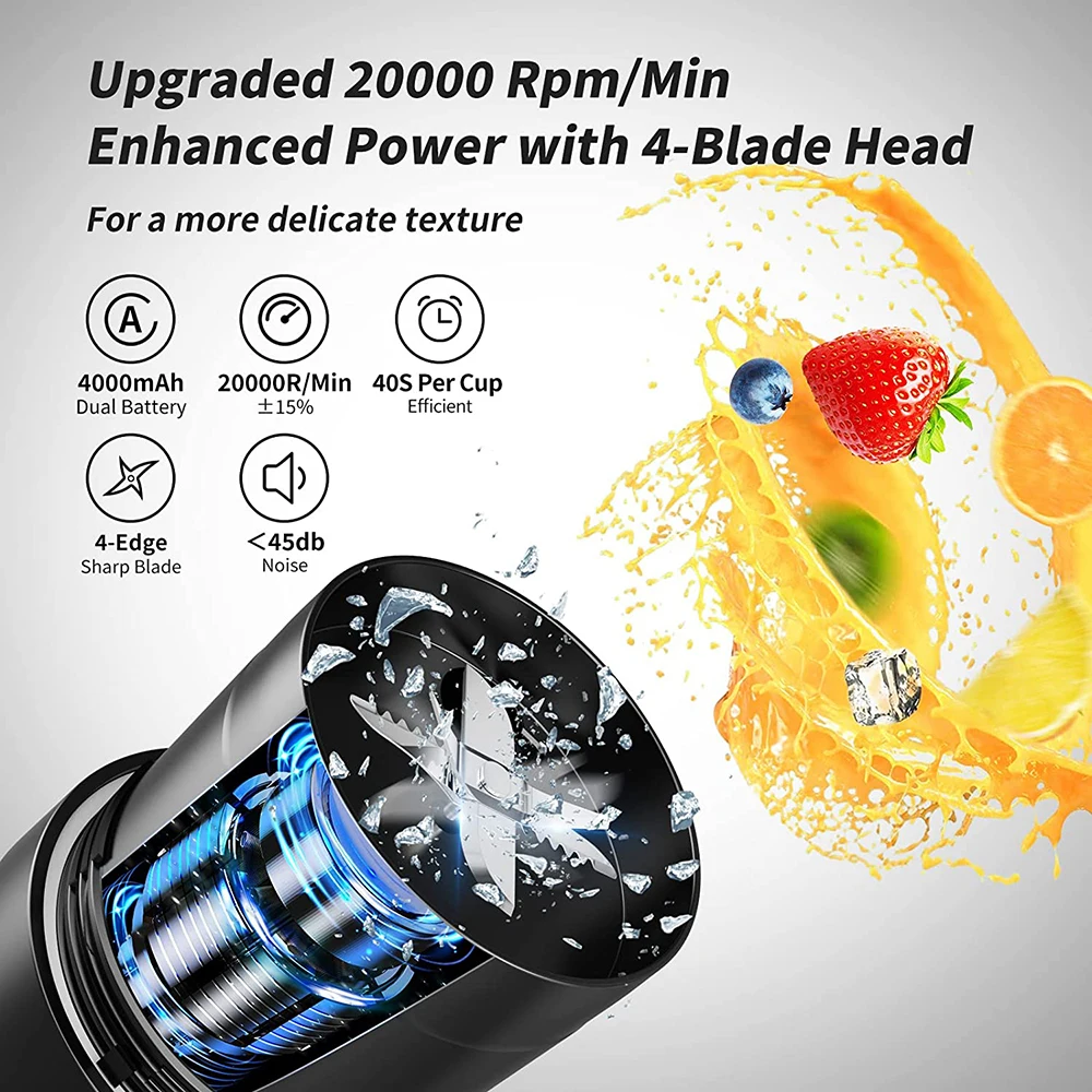 Mini Hand Portable Blender Electric Fruit Juicer Smoothie Juice Blender and Mixer 16oz Multifunction Rechargeable Powder Blender