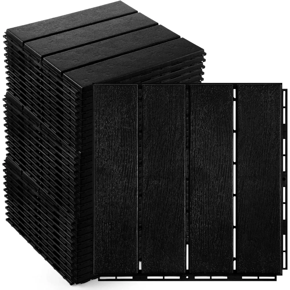 

48 Pack Plastic Interlocking Deck Tiles 12x12 Inches - Waterproof Outdoor Patio Flooring Composite Decking Boards