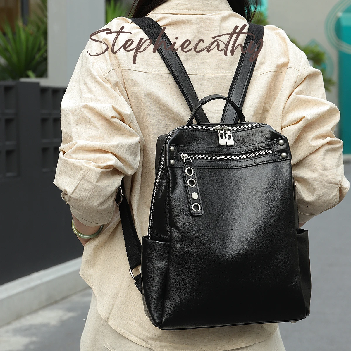 SC Vintage Genuine Leather Backpack For Women Functional Large Capacity Shoulder Bag Multi Pockets Knapsack For Travel School
