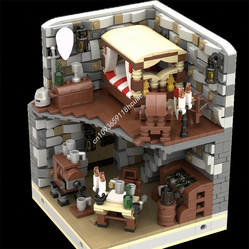 

996 шт. MOC, средневековая секретная комната под кроватью, замок, строительные блоки, рождественский подарок, продвинутая коллекционная витрина для дисплея