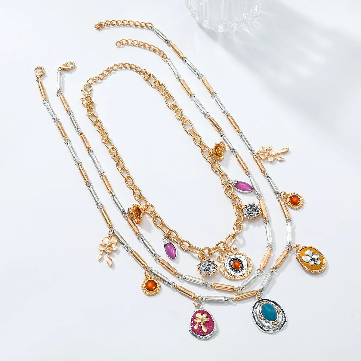 قلادة مصنوعة من سبائك متعددة الطبقات من العلامة التجارية الأوروبية والأمريكية المبالغ فيها، سلسلة الترقوة من الراتنج الزهري، عطلة الشاطئ الطبيعية #2