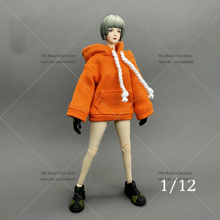 In Stock 1/12 Scale Female Soldier Casual Hooded Drawstring Pullover Solid Color Short Pleated Skirt For 6inch Action Figure