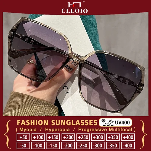 CLLOIO, gafas de sol poligonales de moda con prescripción grande para lectura, gafas de sol para conducir para miopía en la playa, gafas multifocales UV400 para mujer