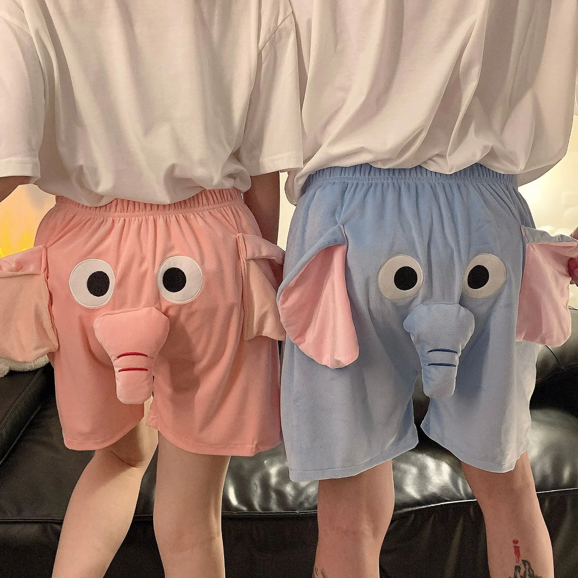 Lounge Pyjama Shorts 3D Ears Trunk Cartoon Lovely Elephant Loose Casual Plush Sleepwear Summer Men Women Shot Pants Home Wear