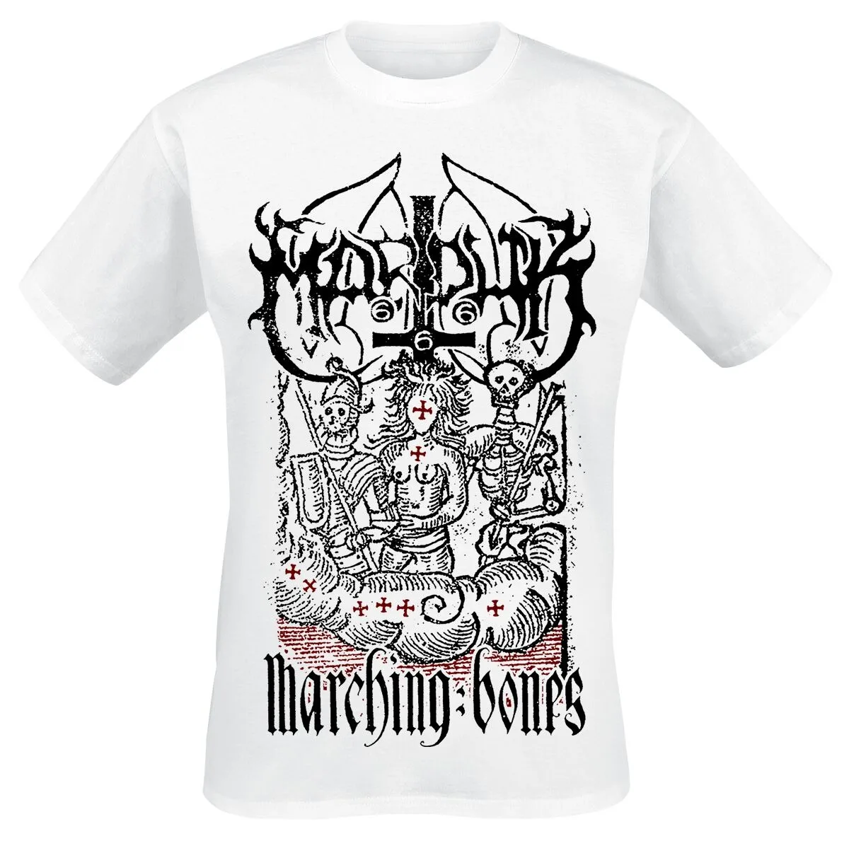 Marduk Marching Bones Gothic Print T-Shirt, 100 % Baumwolle, lässiges, neutrales T-Shirt, Black Metal Streetwear