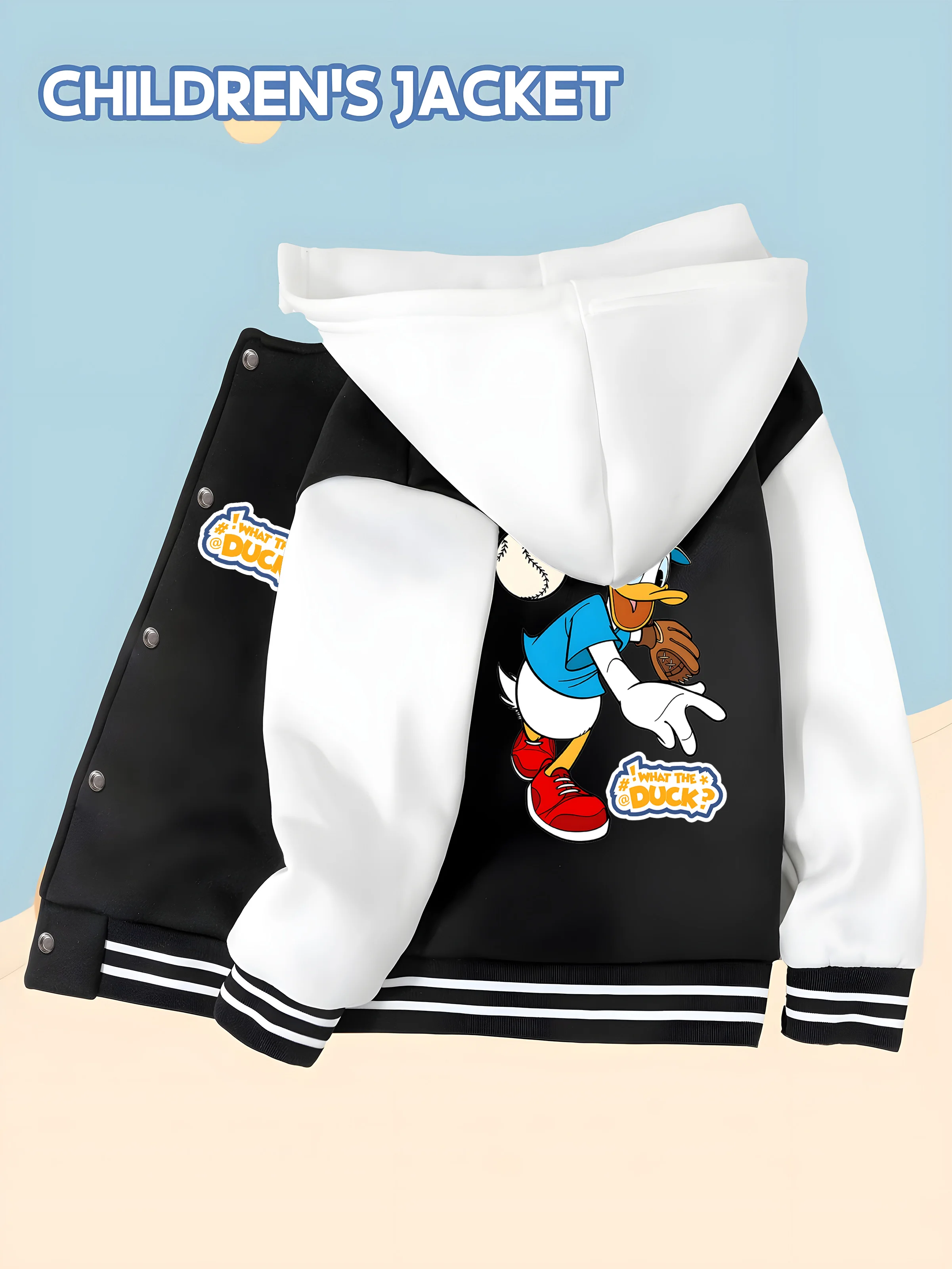 

MINISO Disney Donald Duck Baseball Jacket for Boys - Double-sided printing, soft fabric, comfortable and skin-friendly, trendy