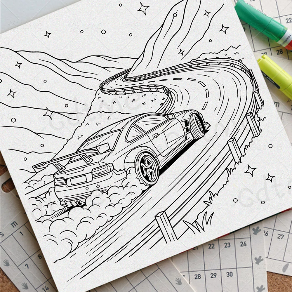ANIMATED DRIFT CAR Malbuch Simple Joys Stressabbau-Zeichenbuch Perfektes Geschenk für Party und Geburtstag Weihnachten – Detail 4