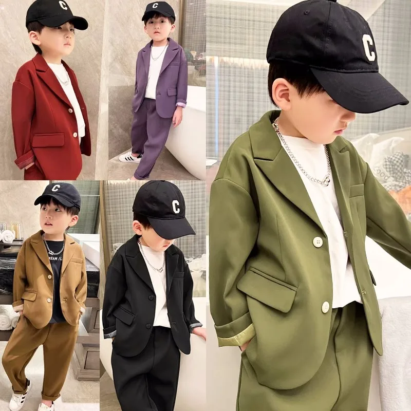 Children Wedding Performance Party Dress School Kids Performance Set Newborn Baby Boys Jacket Pants Necklace 3PS Photograph Suit