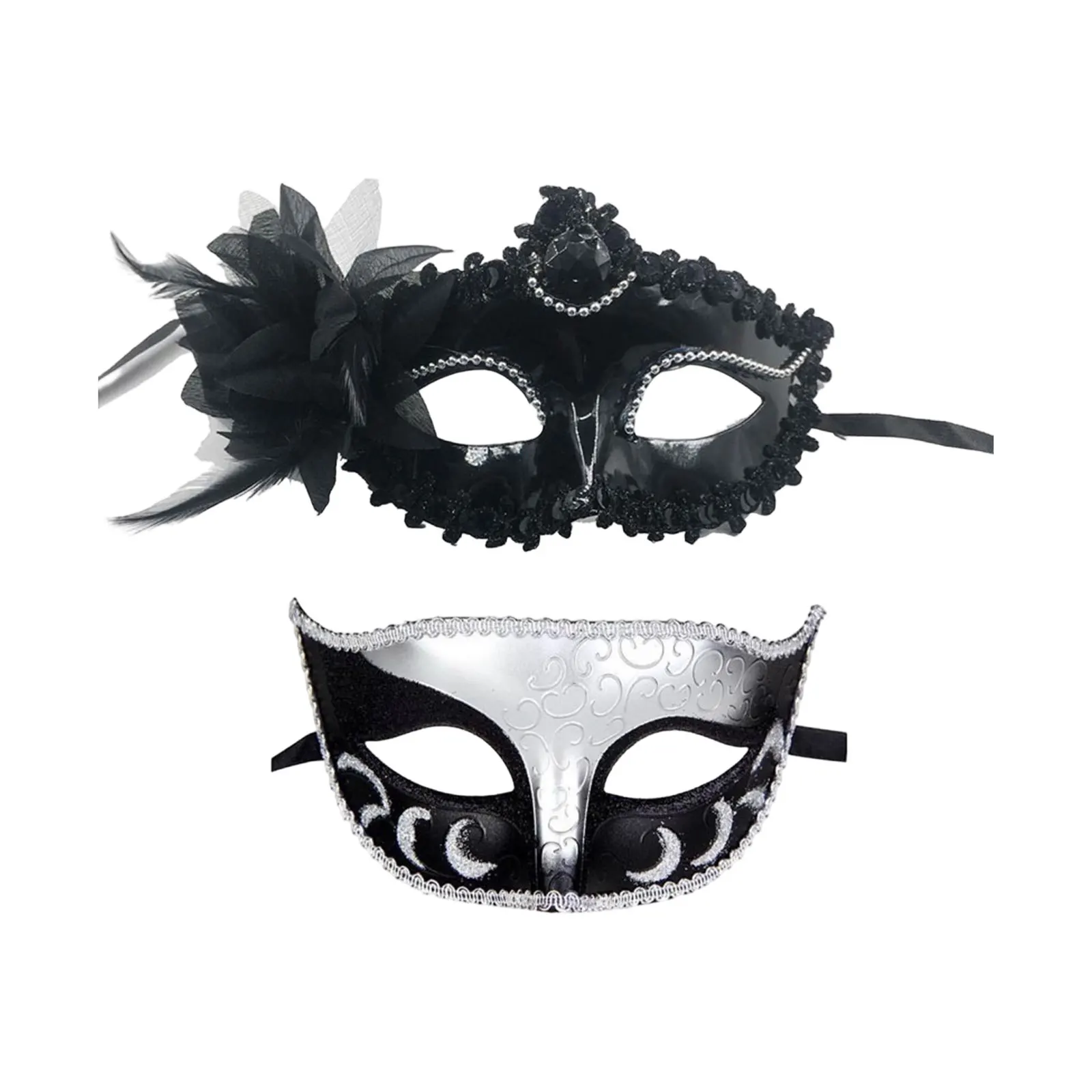 Maski Balowe Black Series dla Par Koronkowe Maski Imprezowe Weneckie Maski Świąteczne Mardi Gras Zestaw Mask Akcesoria do Kostiumów Cosplay