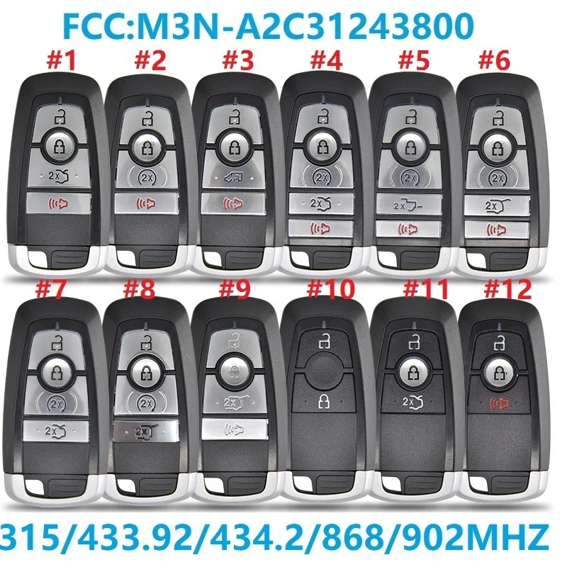 CN 018109   Per Ford Mondeo Fusion Mustang Cobra Raptor Lincoln FCC:M3N-A2C 31243800   Chiave Smart Keyless Go 315/434/868/902MHZ