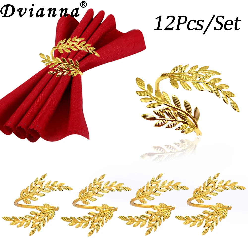 12Pcs Gold Silver Leaf Napkin Rings Holder Fall Napkin Buckle for Thanksgiving Wedding Party Home Kitchen Home Table Decor HWL88