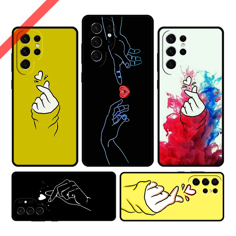 Kpop Hand Finger Heart Phone Case For Samsung Galaxy S20 FE S21 S10 S23 Plus S24 S22 Ultra Coque Note20 Note10 S9 S8 Cover Capa